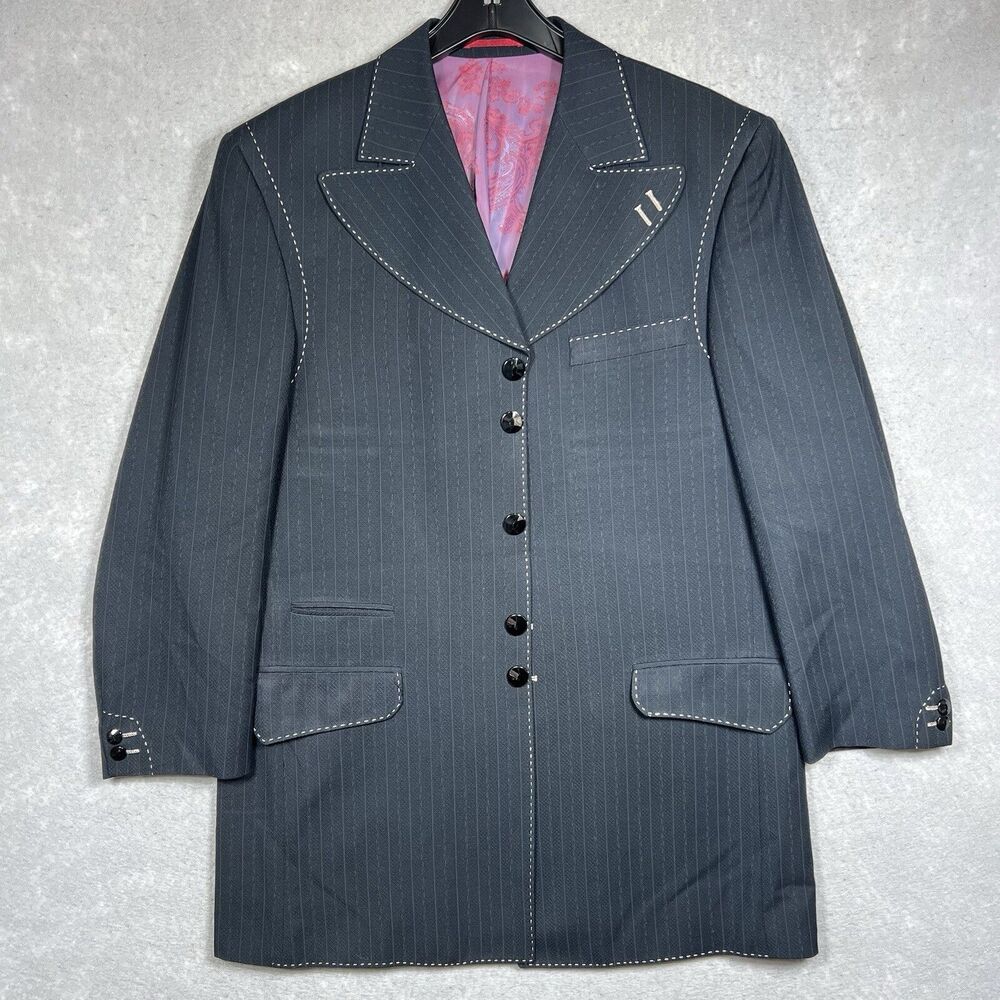 Valentino Ferrel Mens Sz 42R Italy Suit Jacket Blazer Coat Black Pinstripe